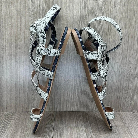 Cabi Sandals Womens Sz 7M Athena Snakeskin Gladiator Flats Leather White Black - Picture 6 of 12